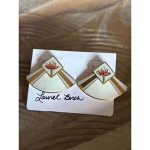 80s Water Lily Enamel Fan Earrings Laurel Burch Lotus Flower